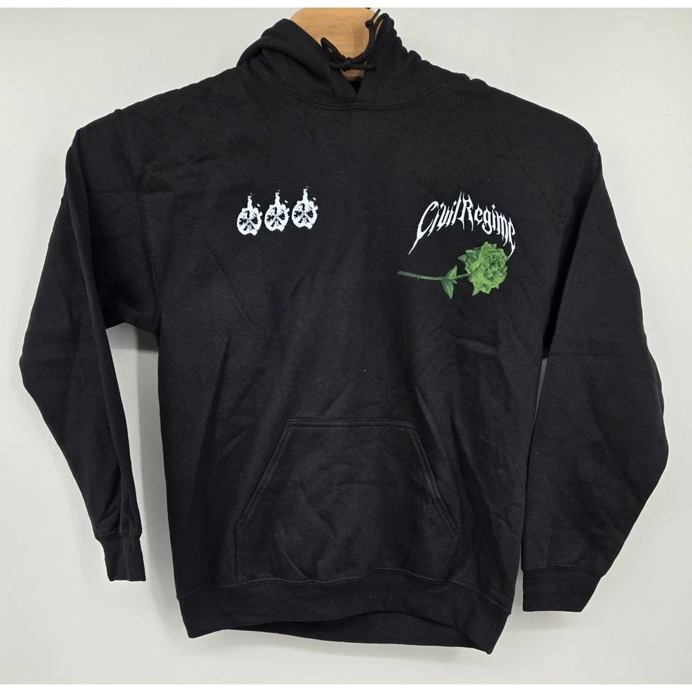 Civil Regime Pullover Hoodie Mens M Black Graphic Skull Kangaroo Pocket Sweater - Picture 3 of 6
